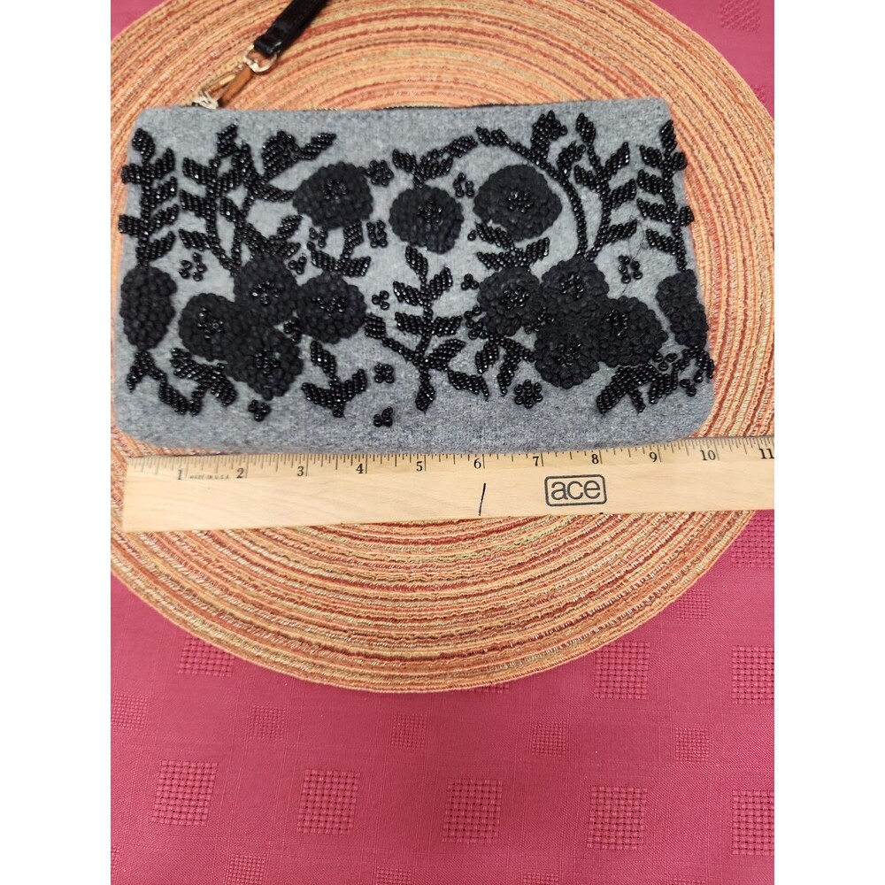 Violet & Brooks Maisie Grey Beaded Felted Wool Clutch Euc View 3